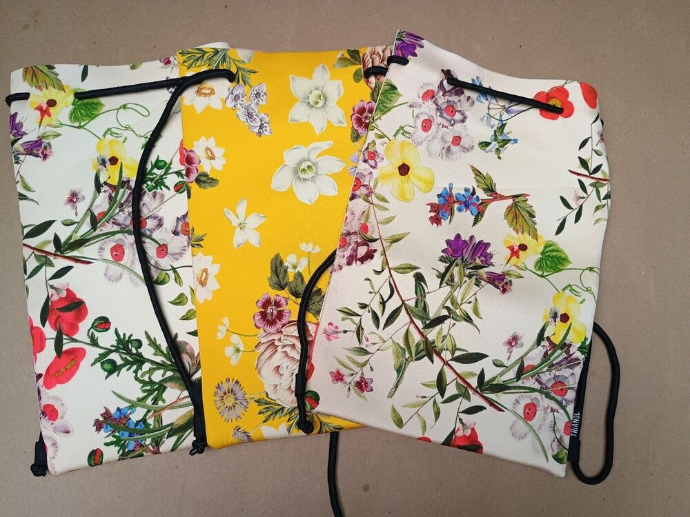 Triangl Swimwear Neoprene Drawstring  Backpack Floral Paloma Bags Lot Of 3 Beach